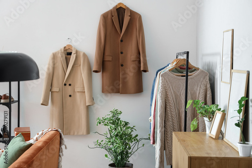 Rack with clothes and coats...