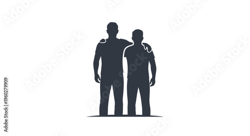 Two male friends embracing silhouette icon design