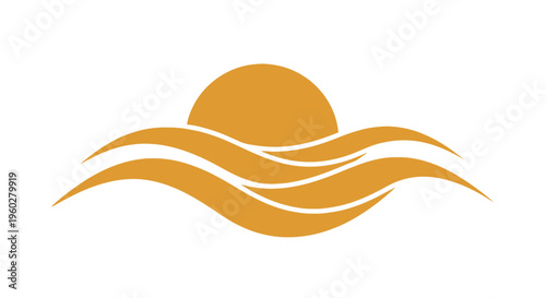 Stylized sun with ocean waves simple graphic