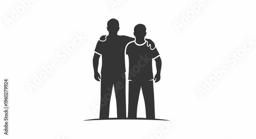 Two friends men embracing flat black silhouette icon