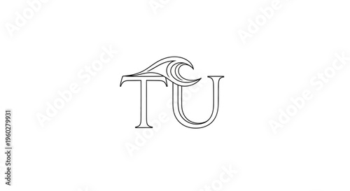 Stylized TU initials with ocean wave emblem