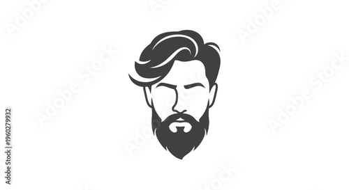 Stylized man's head with beard and wavy hair illustration