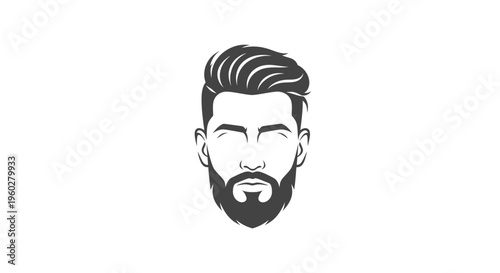 Stylized man head with modern haircut and full beard