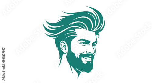 Stylized male head profile with beard and dynamic haircut