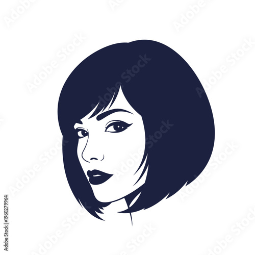 Stylish woman with short bob haircut and dark makeup