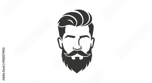 Stylish bearded man head with modern haircut and mustache