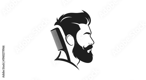 Stylish bearded man head profile with hair comb