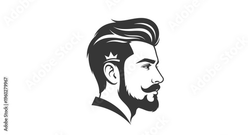 Stylish man profile icon with beard, mustache, and crown