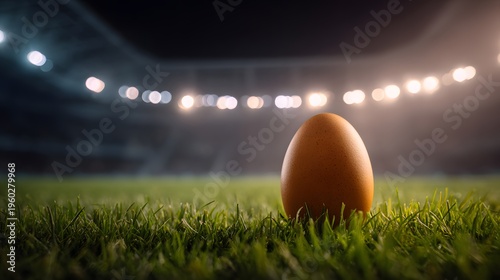 Easter Egg on Football Field Under Stadium Lights.