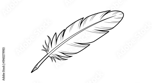 Single black outline feather illustration on white background