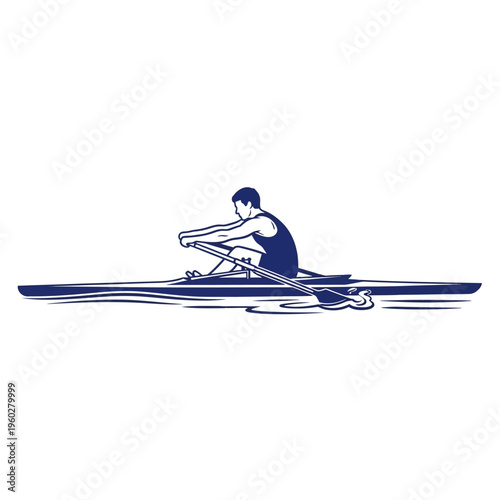 Single male rower in scull boat on water illustration