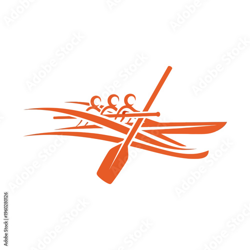Minimalist orange rowing boat icon with oars