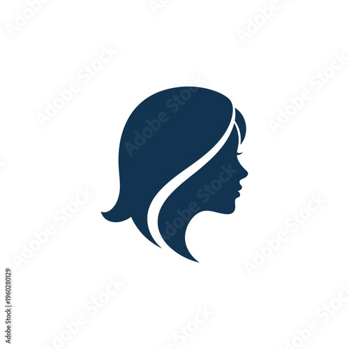 Minimalist woman's head profile silhouette in dark blue