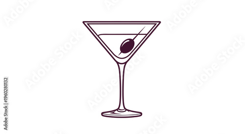 Minimalist martini cocktail glass with olive illustration