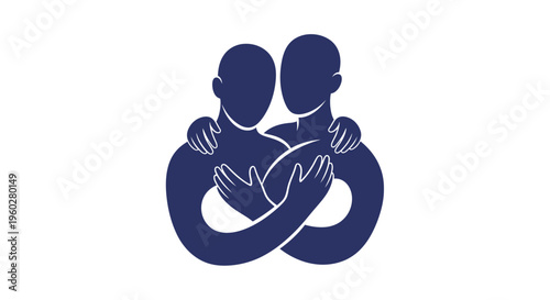 Minimalist graphic of two abstract people embracing