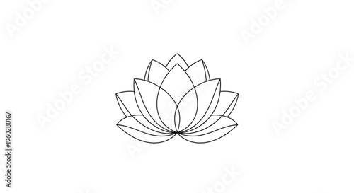 Minimalist black outline lotus flower on white background