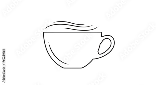 Minimalist black outline icon of a steaming hot beverage cup