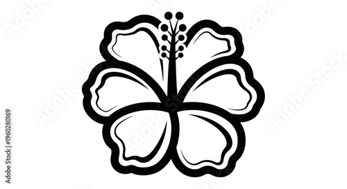 Minimalist black outline hibiscus flower graphic icon on white