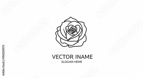 Minimalist black outline rose flower line art illustration icon