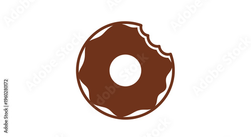 Minimalist bitten chocolate donut graphic on white background