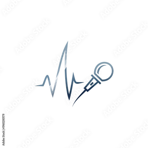 Microphone with blue sound wave graphic on white background