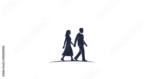Man and woman walking hand in hand silhouette
