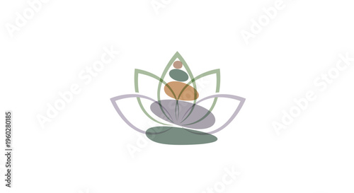 Lotus flower icon with stacked zen stones symbolizing balance