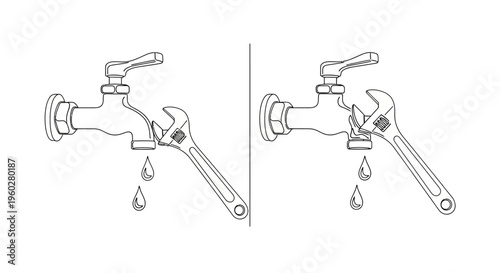 Leaking outdoor faucet being tightened with adjustable wrench