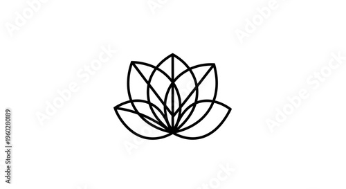 Minimalist black lotus flower line art on white background