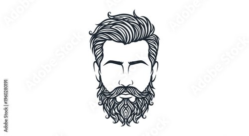 Hipster man's head with beard and mustache line art