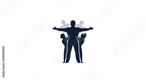 Man and women group silhouettes with outstretched arms