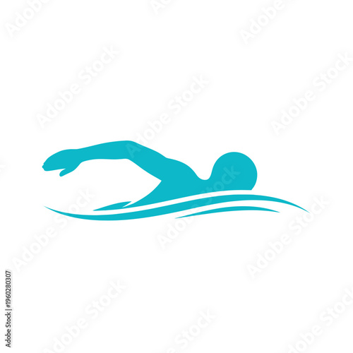 Dynamic blue silhouette of a swimmer in water