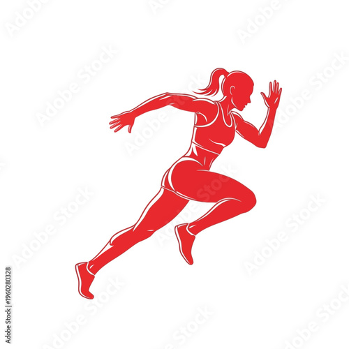 Dynamic red silhouette of a female runner sprinting fast