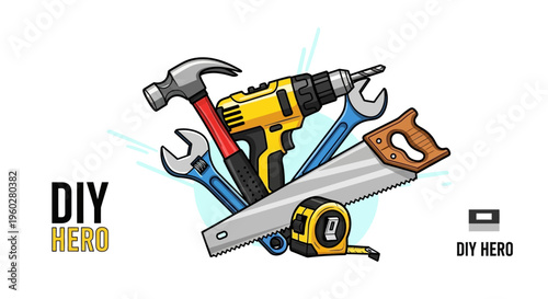 Collection of essential DIY and construction tools illustration