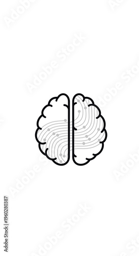 Digital brain icon with circuit pattern on white background