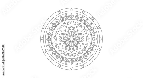 Detailed circular mandala line art with floral and geometric elements