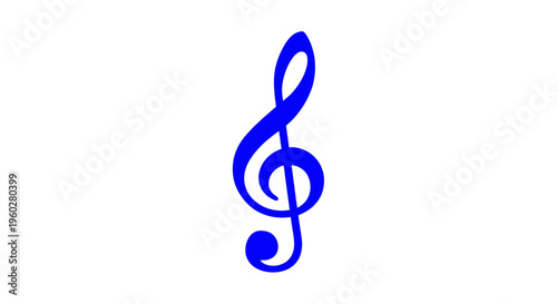 Blue treble clef music symbol on white and black background