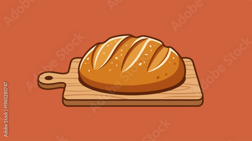 Freshly baked bread on cutting board.
