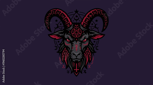 Goat Head with Red Horns.