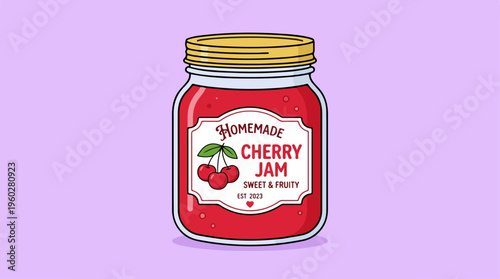 Jar of Cherry Jam Preserves.