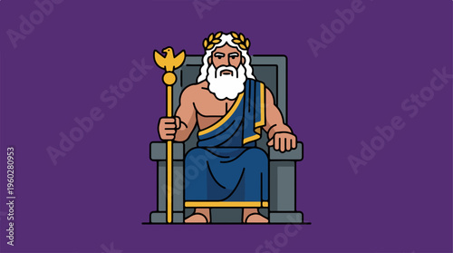 King on throne with sceptre.