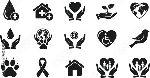 Charity health environment family care silhouette illustration design, humanitarian artwork concept, social cause theme, community support symbol, nonprofit graphic style image