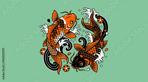 Koi Fish Japanese Swimming Together.