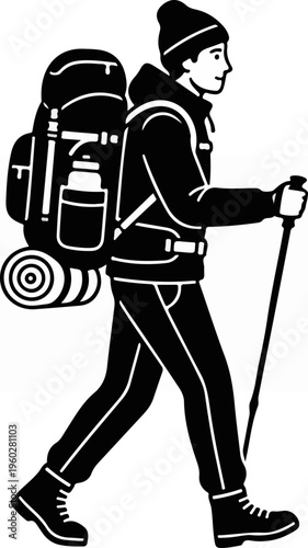 Man hiking with trekking poles.