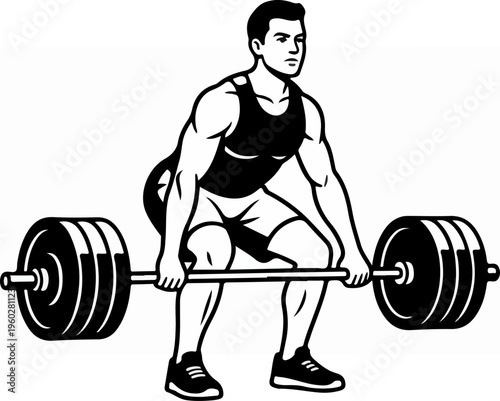 Man Lifting Weights Heavy Barbell.