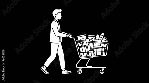 Man pushing shopping cart.