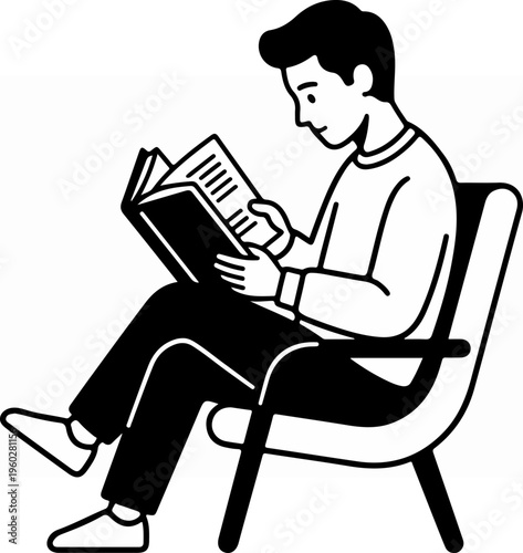 Man Reading a Book Sitting.