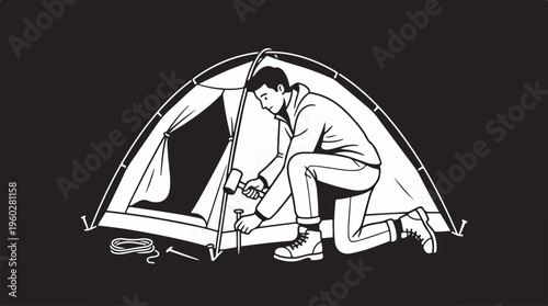 Man setting up a tent.