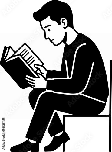 Man Reading a Book Sitting.