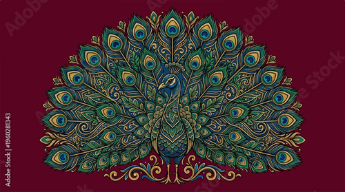 Peacock Bird Colorful Plumage Display.